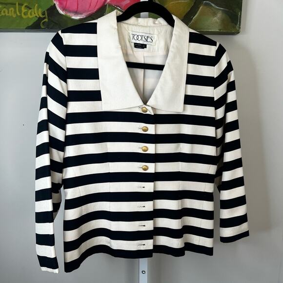 Vintage Tootsies Silk Blazer – Size 6 Black & White Striped Statement Jacket – - Picture 5 of 16
